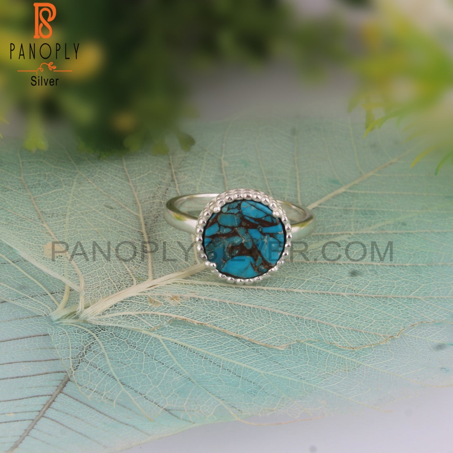 Mojave Copper Turquoise Round Daily Wear 925 Sterling Silver Ring