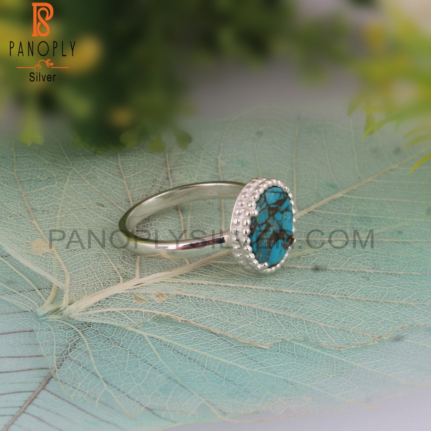 Mojave Copper Turquoise Round Daily Wear 925 Sterling Silver Ring