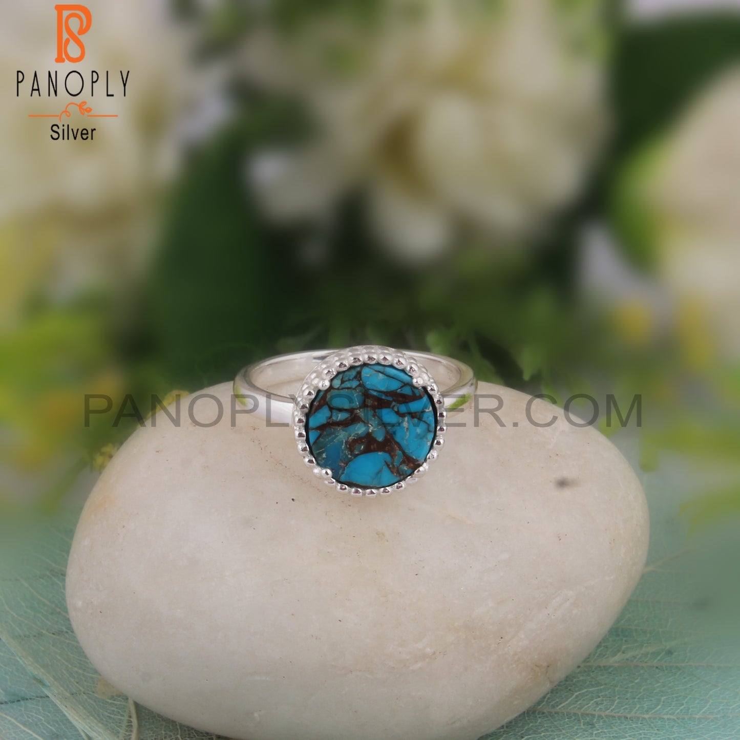 Mojave Copper Turquoise Round Daily Wear 925 Sterling Silver Ring