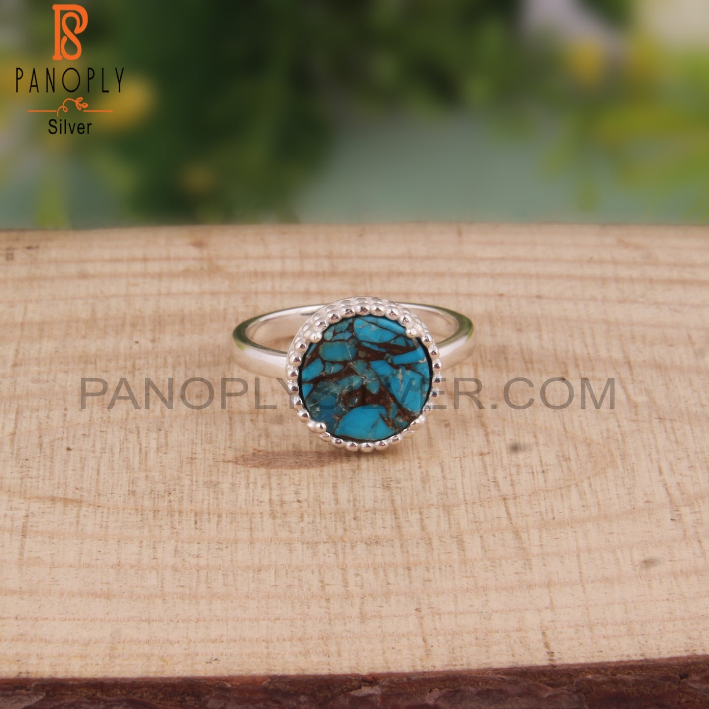 Mojave Copper Turquoise Round Daily Wear 925 Sterling Silver Ring