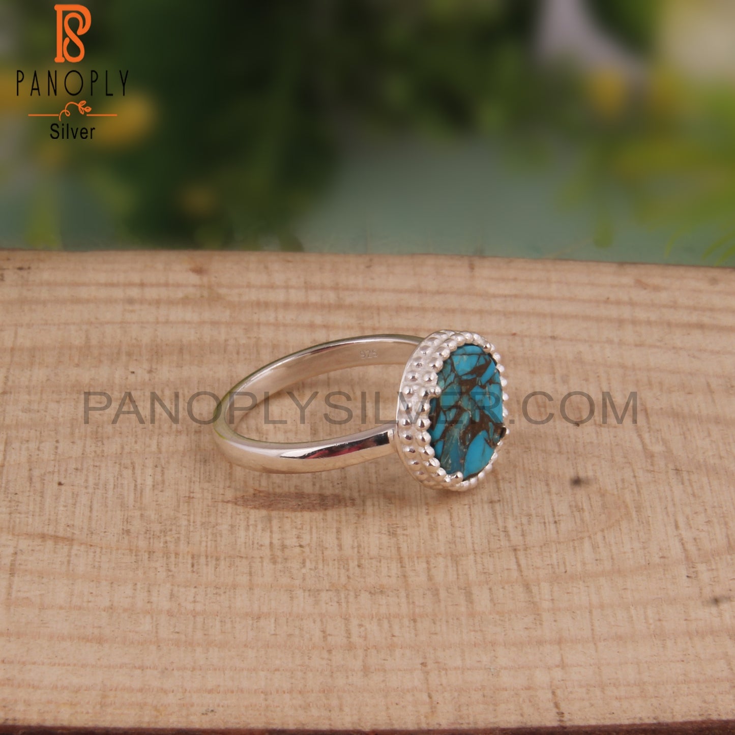 Mojave Copper Turquoise Round Daily Wear 925 Sterling Silver Ring