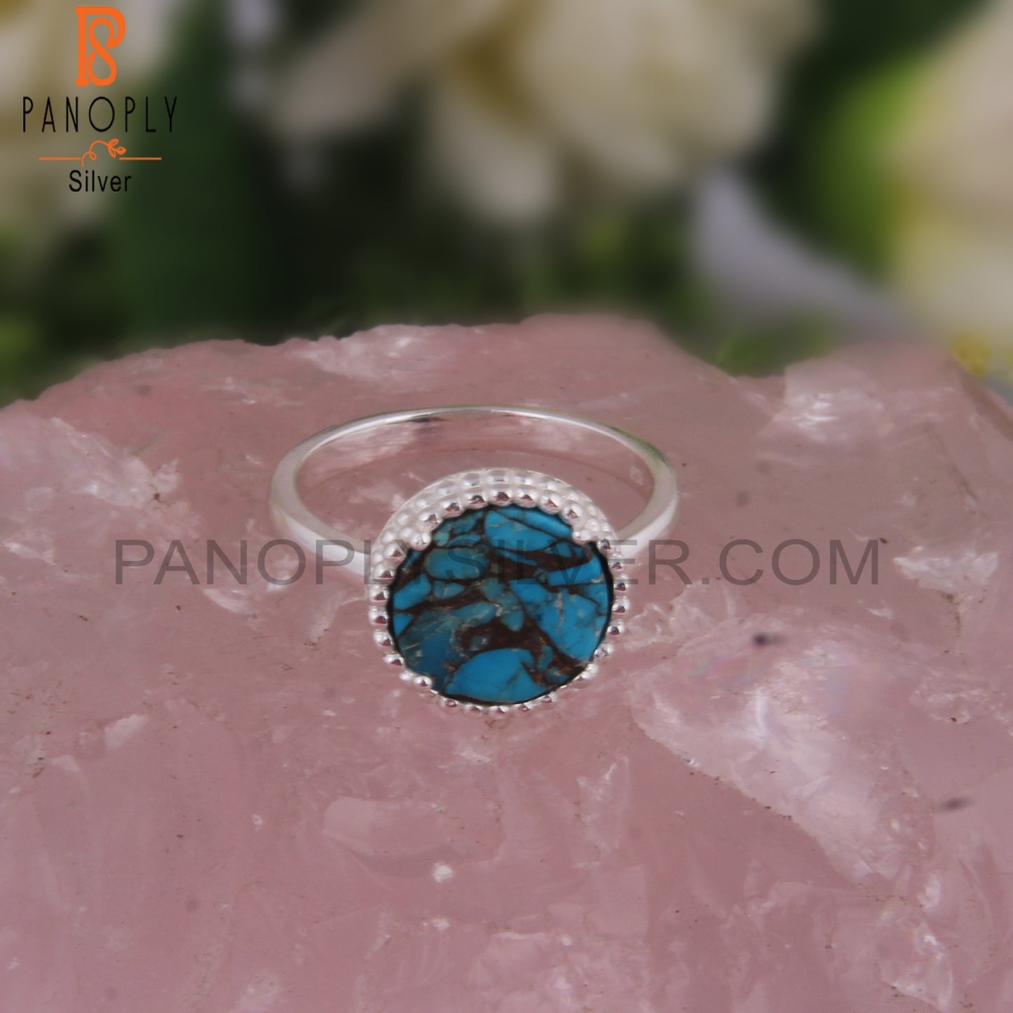 Mojave Copper Turquoise Round Daily Wear 925 Sterling Silver Ring