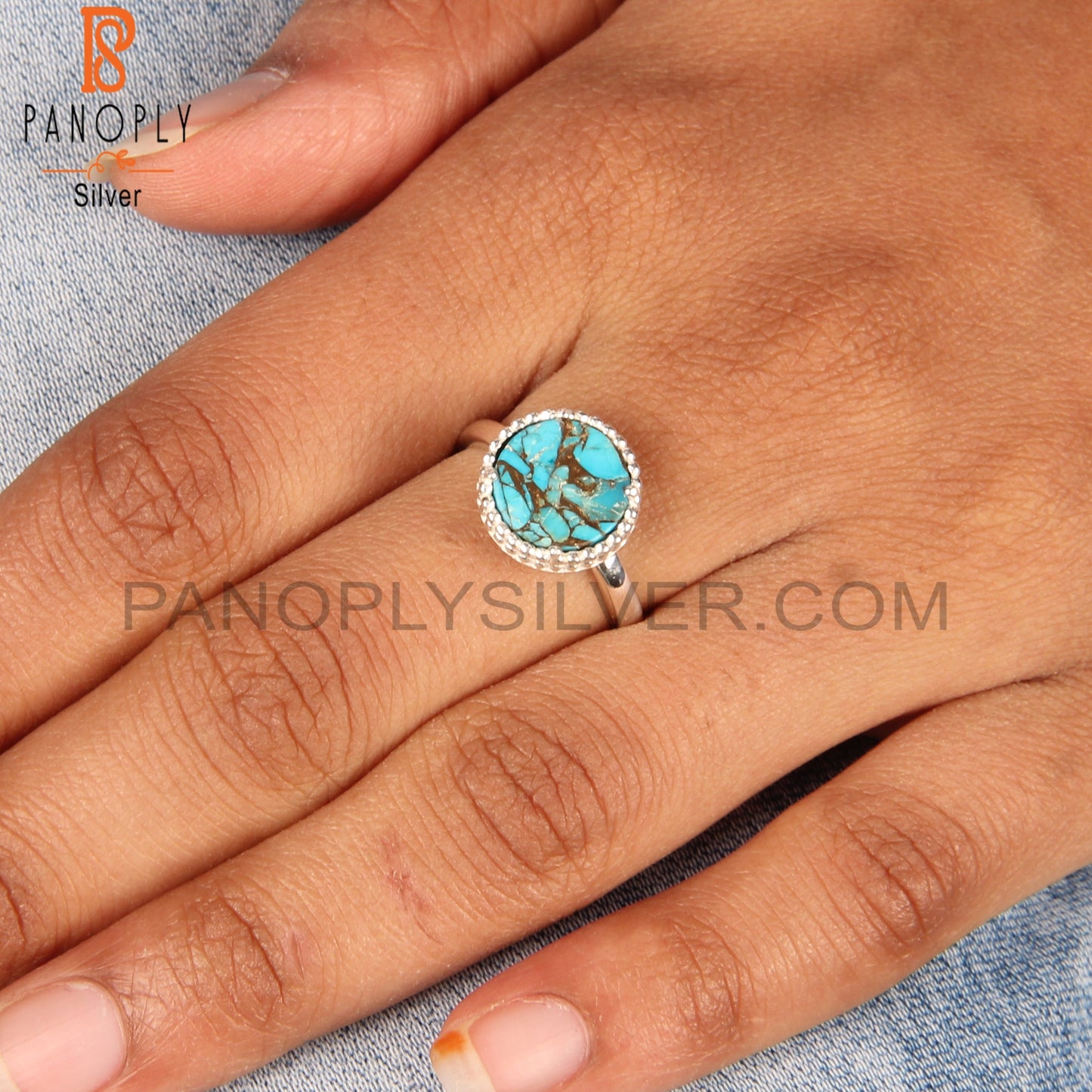 Mojave Copper Turquoise Round Daily Wear 925 Sterling Silver Ring