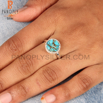 Mojave Copper Turquoise Round Daily Wear 925 Sterling Silver Ring