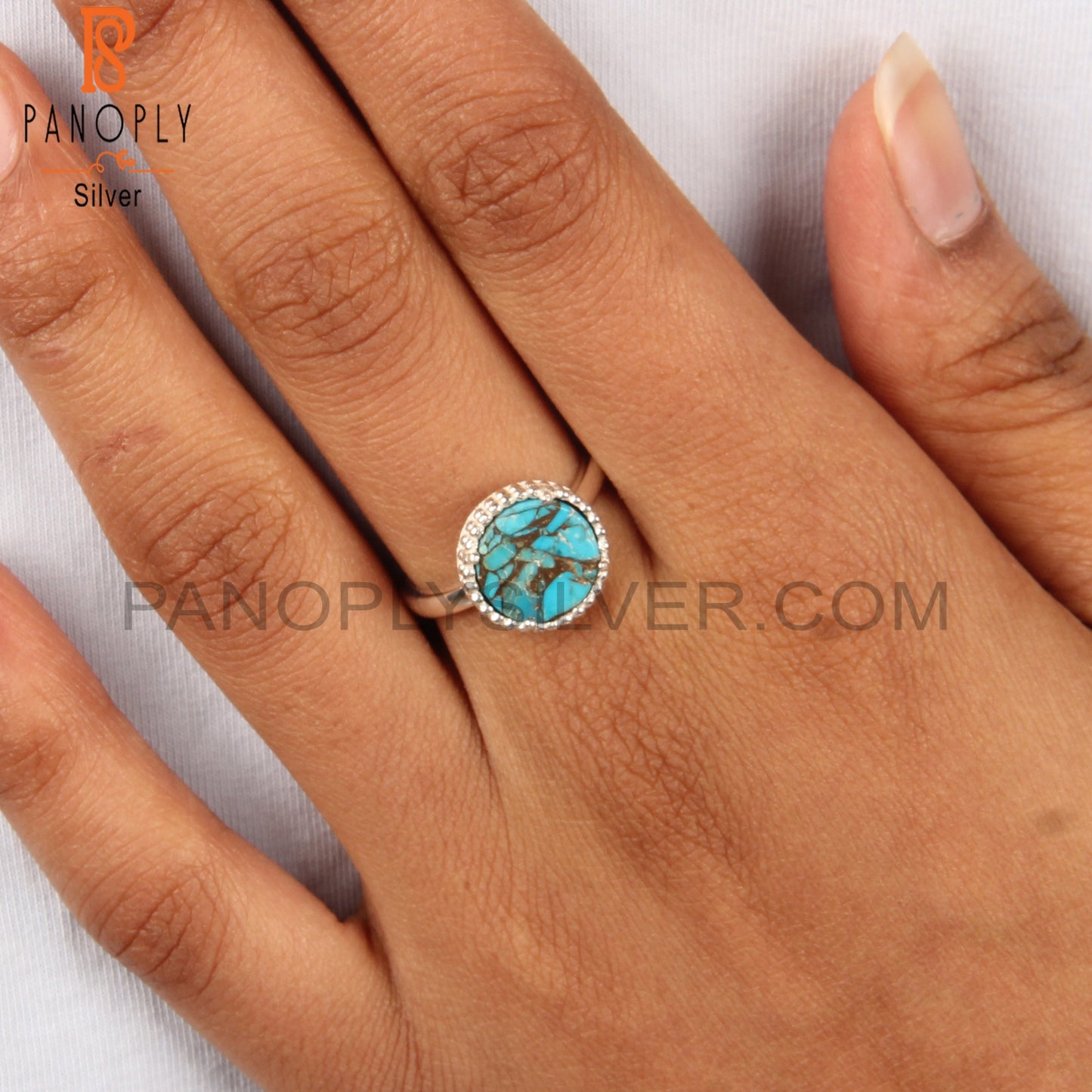 Mojave Copper Turquoise Round Daily Wear 925 Sterling Silver Ring