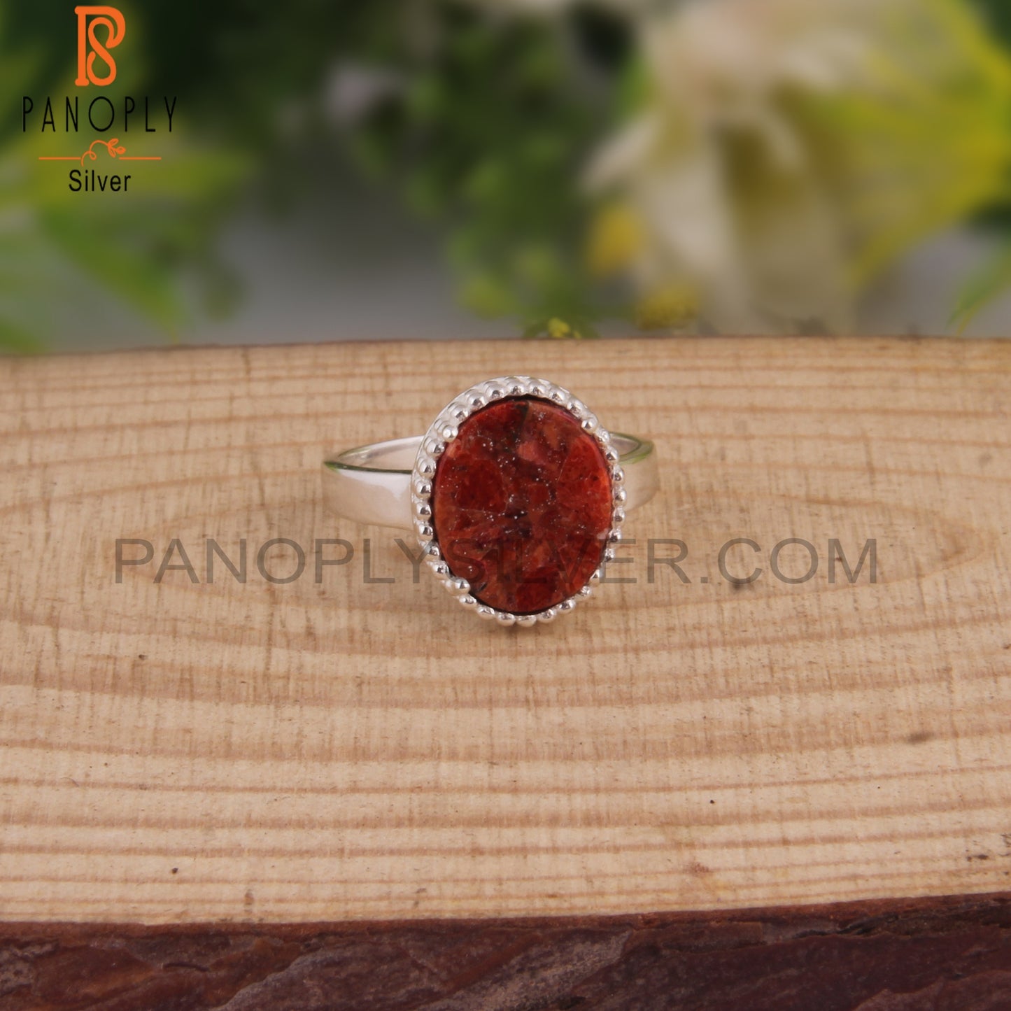 Sponge Coral Oval 925 Sterling Silver Ring