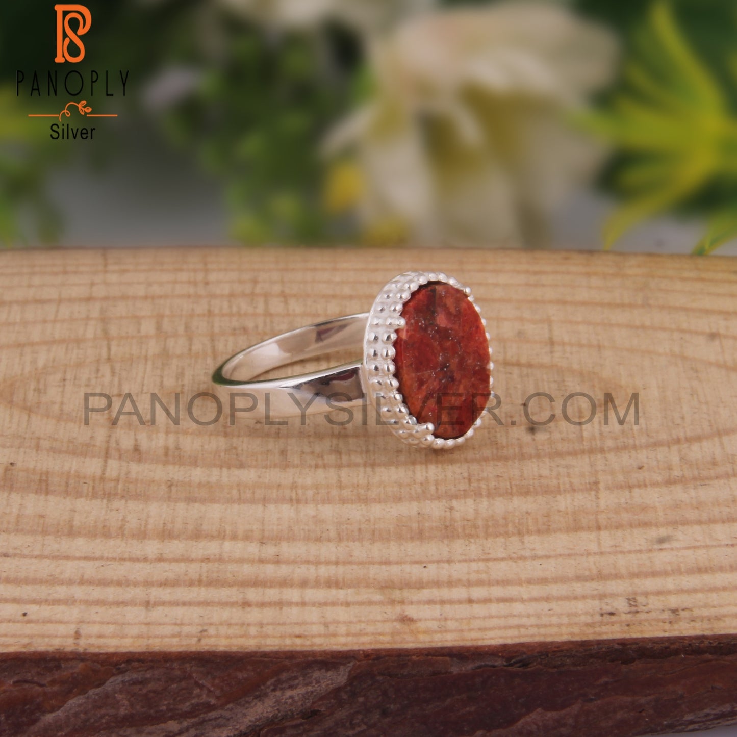 Sponge Coral Oval 925 Sterling Silver Ring