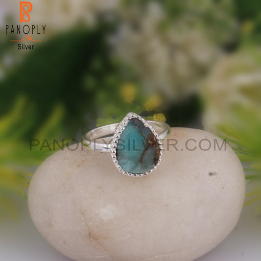 Mojave Copper Amazonite Unique Pear Shape Sterling Silver Ring