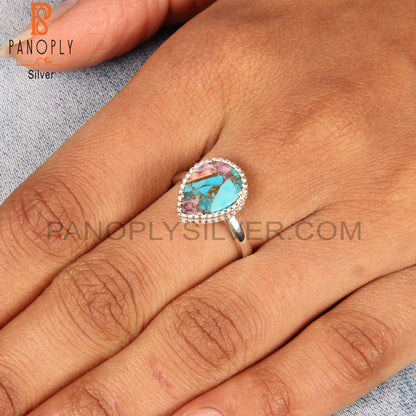 Natural Mojave Purple Oyster Turquoise Pear 925 Stylish Ring