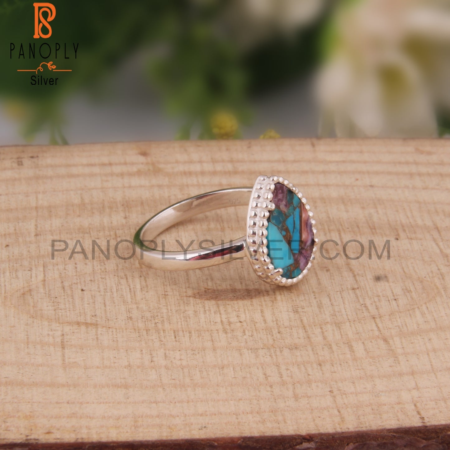 Natural Mojave Purple Oyster Turquoise Pear 925 Stylish Ring