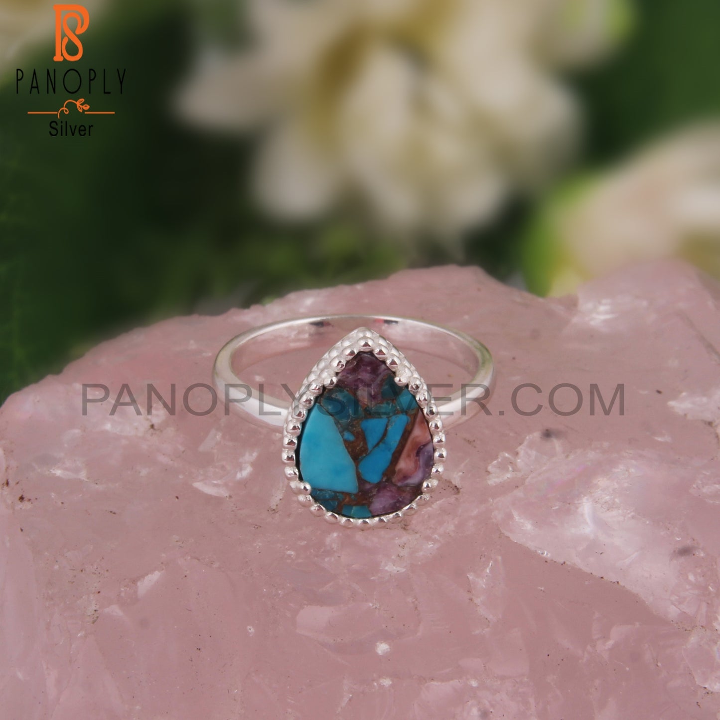 Natural Mojave Purple Oyster Turquoise Pear 925 Stylish Ring
