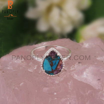 Natural Mojave Purple Oyster Turquoise Pear 925 Stylish Ring