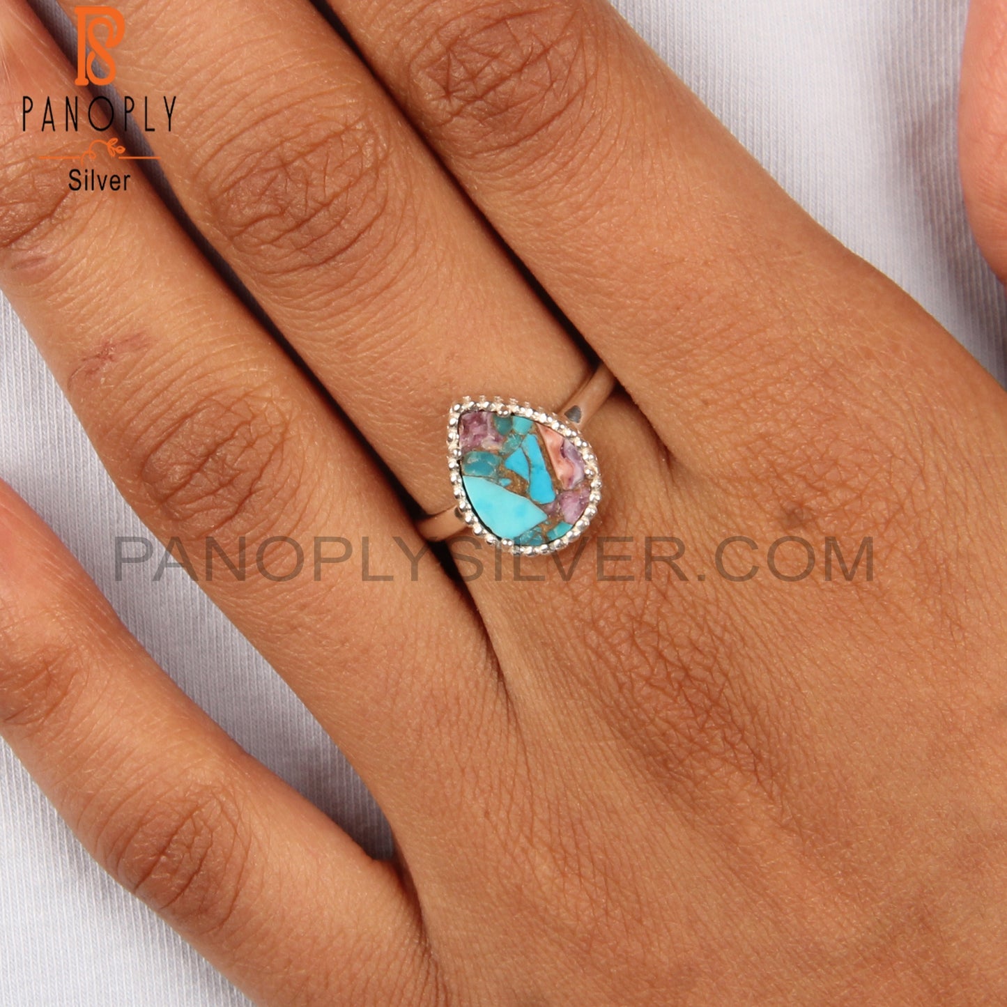 Natural Mojave Purple Oyster Turquoise Pear 925 Stylish Ring