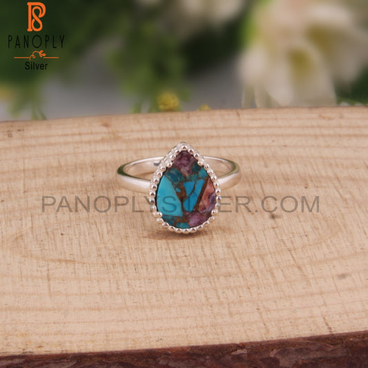 Natural Mojave Purple Oyster Turquoise Pear 925 Stylish Ring