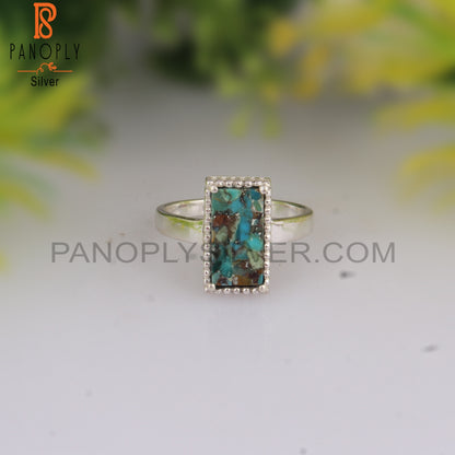 Boulder Turquoise Beguette 925 Sterling Silver Ring