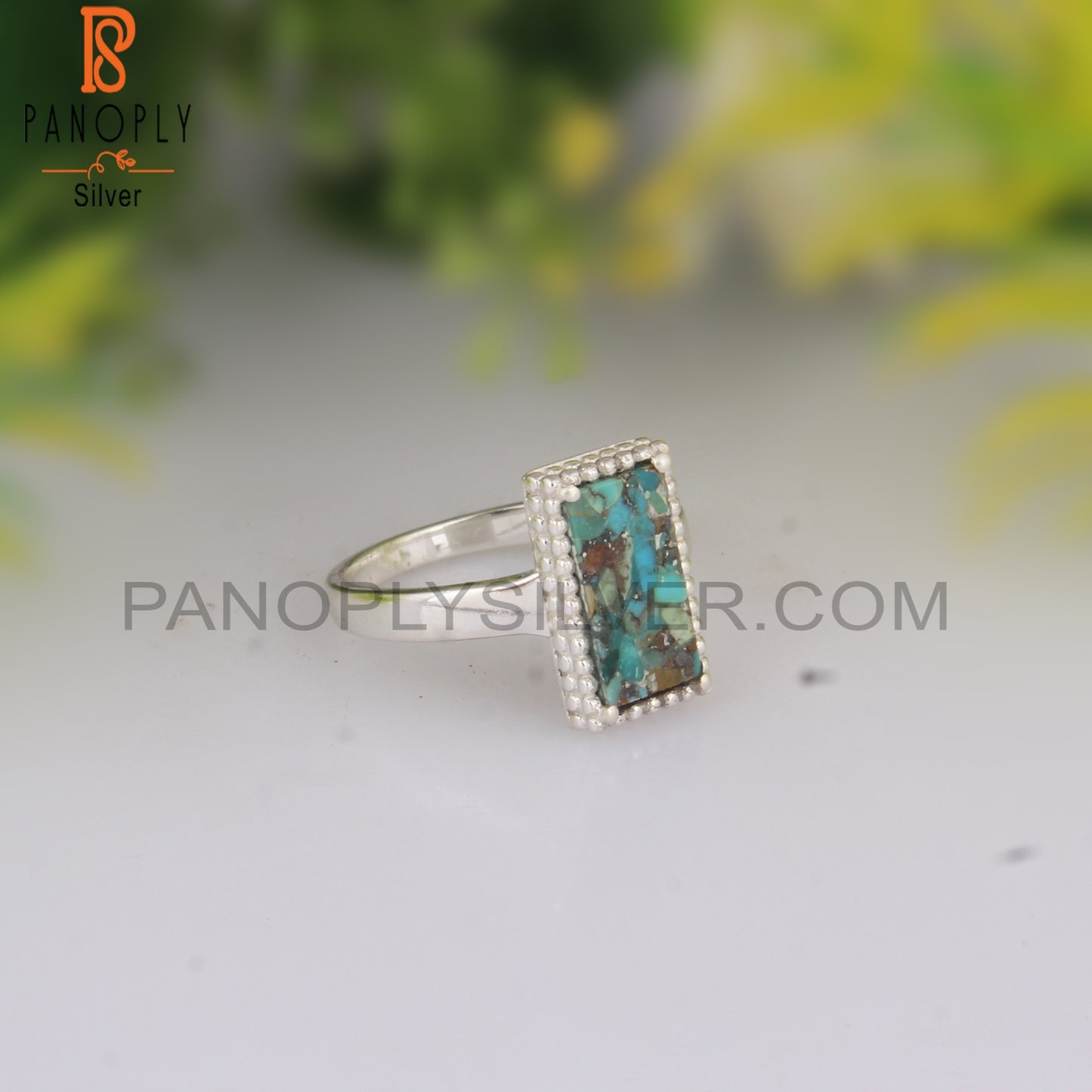 Boulder Turquoise Beguette 925 Sterling Silver Ring