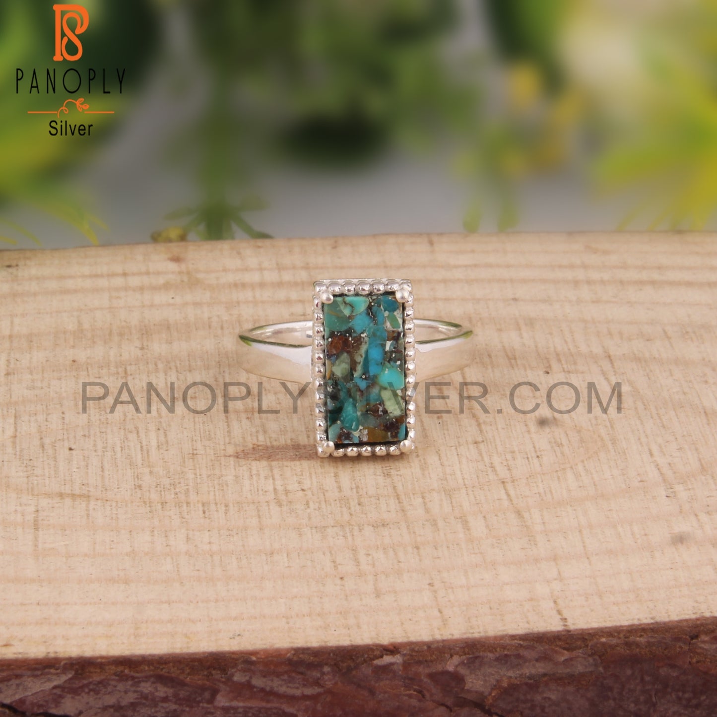 Boulder Turquoise Beguette 925 Sterling Silver Ring