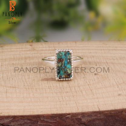 Boulder Turquoise Beguette 925 Sterling Silver Ring