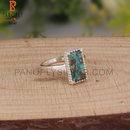 Boulder Turquoise Beguette 925 Sterling Silver Ring