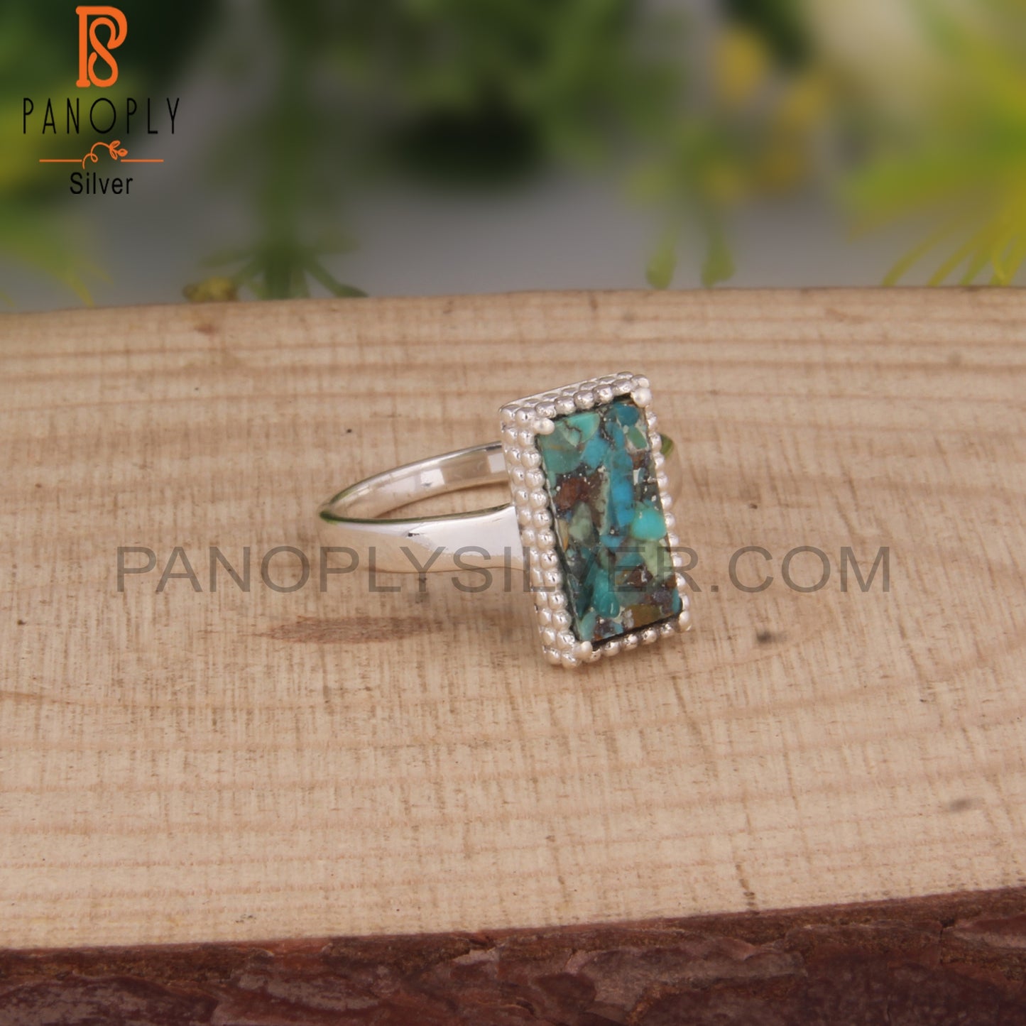 Boulder Turquoise Beguette 925 Sterling Silver Ring