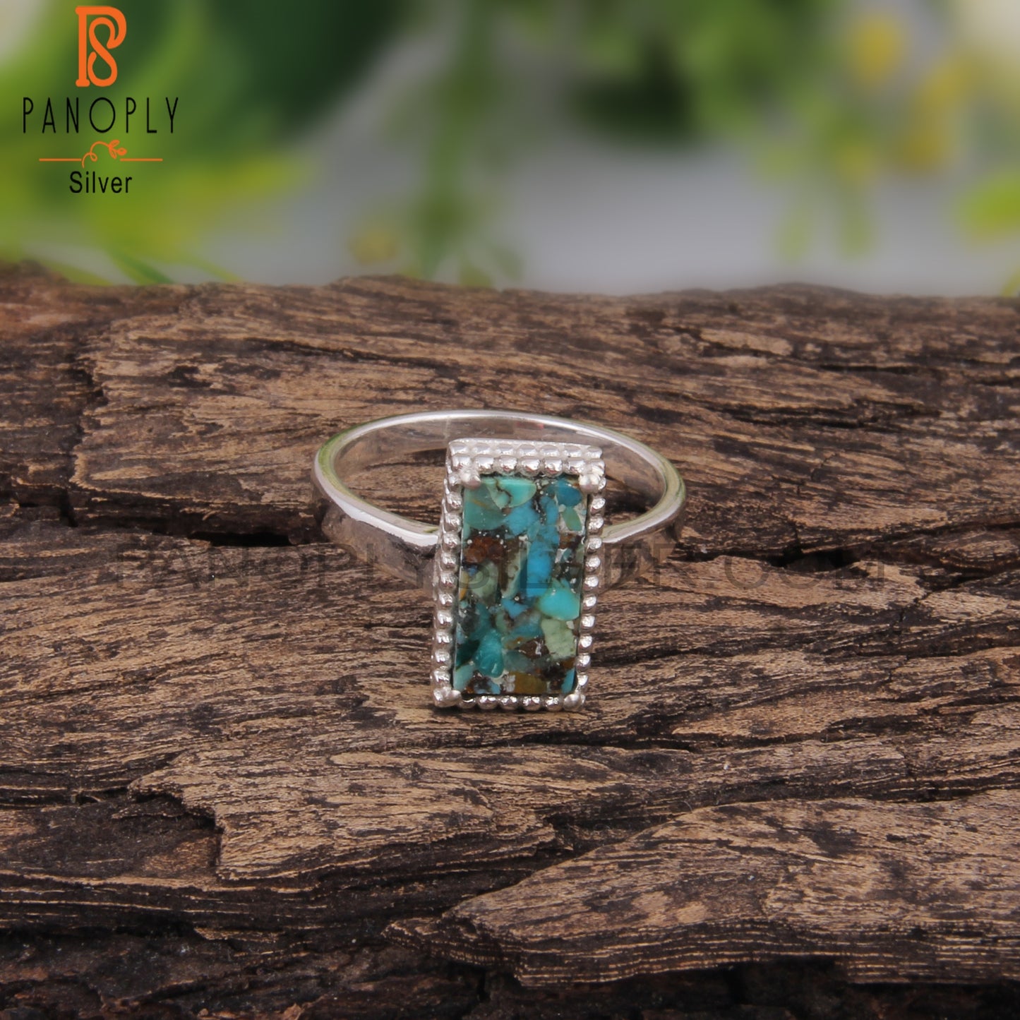 Boulder Turquoise Beguette 925 Sterling Silver Ring