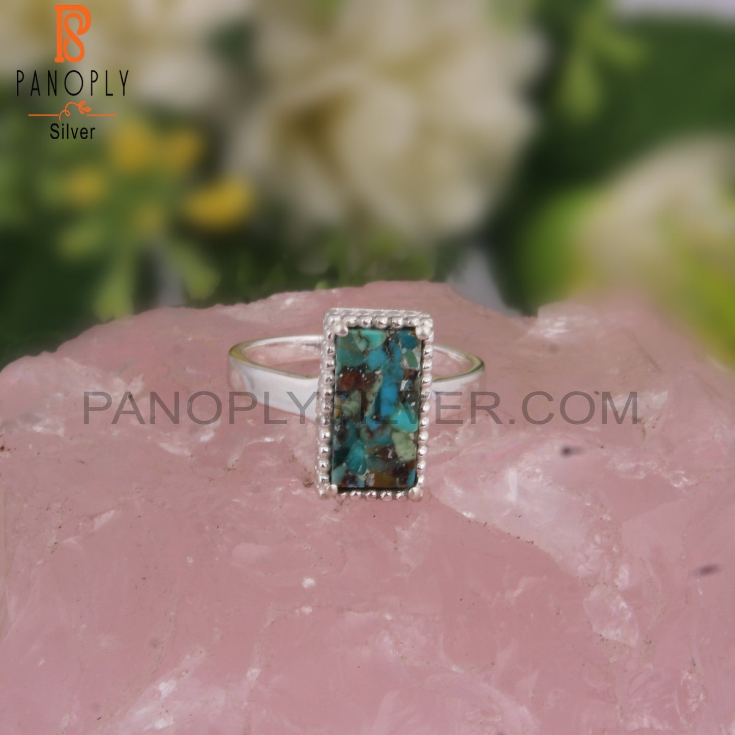 Boulder Turquoise Beguette 925 Sterling Silver Ring