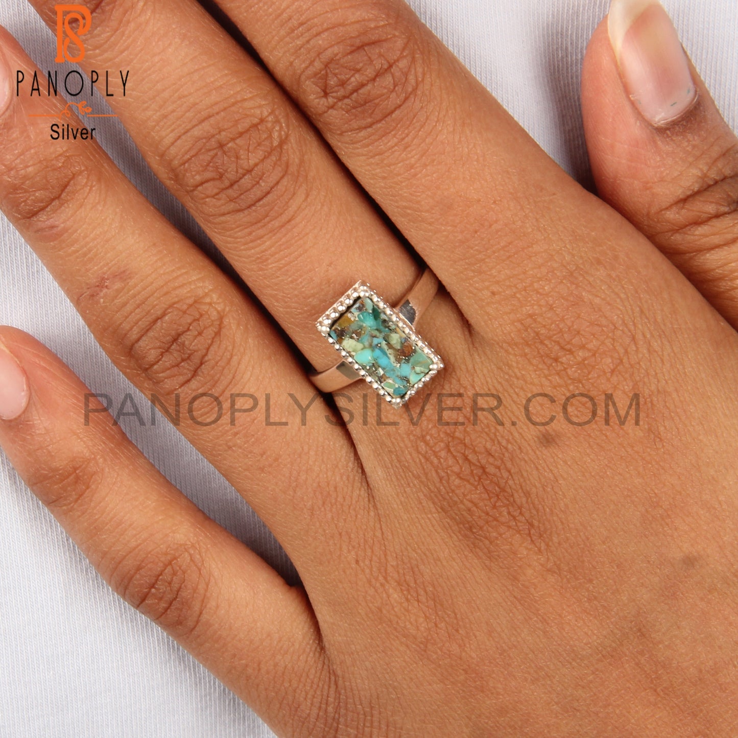 Boulder Turquoise Beguette 925 Sterling Silver Ring