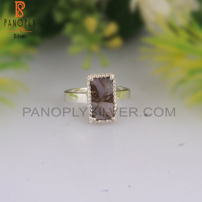 Mojave Copper Pink Opal Turquoise Beguette 925 Silver Ring