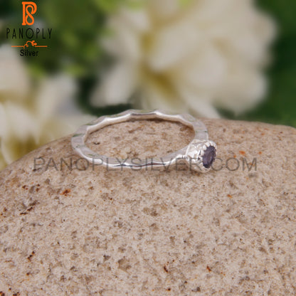 Iolite Round 925 Silver Hand hammered Ring