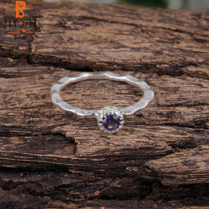 Iolite Round 925 Silver Hand hammered Ring