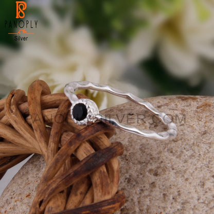 Black Onyx Round Shape 925 Sterling Silver Ring