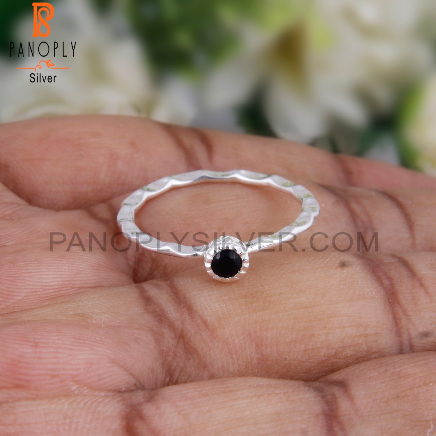 Black Onyx Round Shape 925 Sterling Silver Ring
