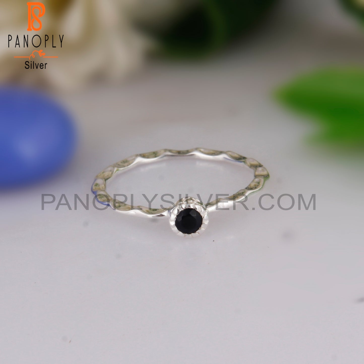 Black Onyx Round Shape 925 Sterling Silver Ring
