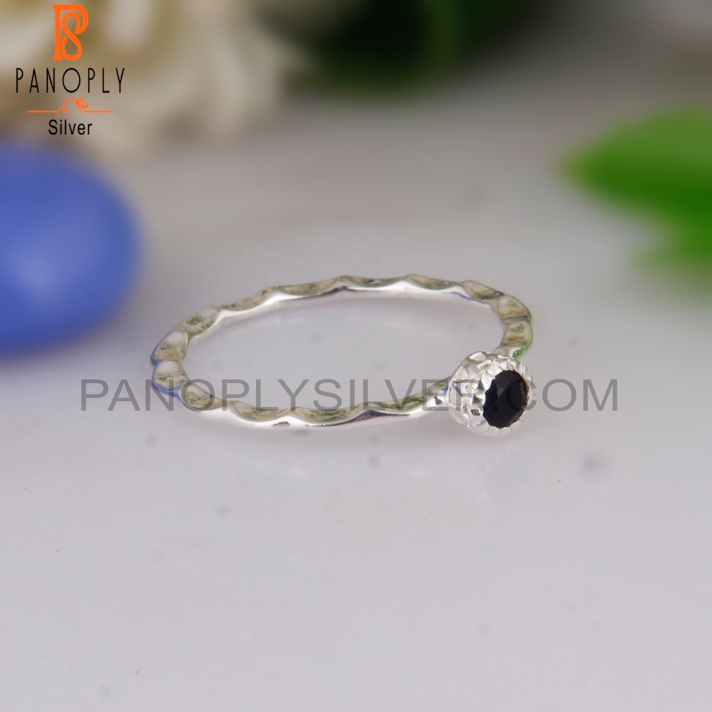 Black Onyx Round Shape 925 Sterling Silver Ring