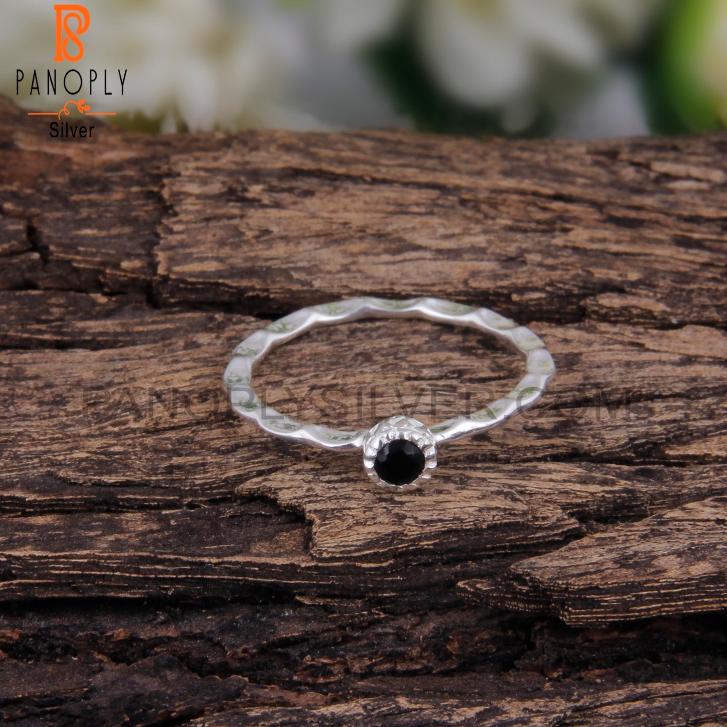 Black Onyx Round Shape 925 Sterling Silver Ring