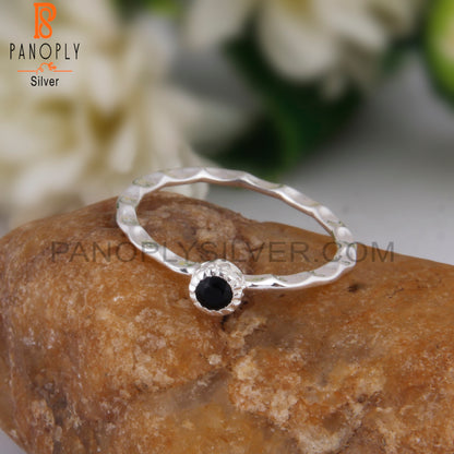 Black Onyx Round Shape 925 Sterling Silver Ring