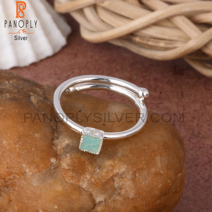 Amazonite Square Shape 925 Brithstone Ajustable Ring