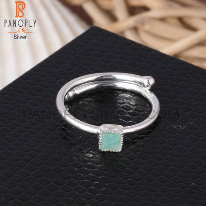 Amazonite Square Shape 925 Brithstone Ajustable Ring