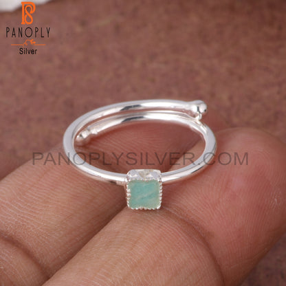 Amazonite Square Shape 925 Brithstone Ajustable Ring