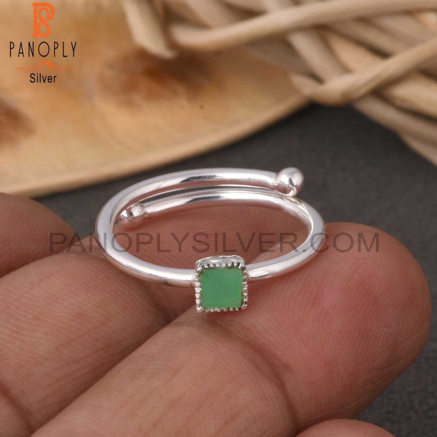 Chrysoprase Square 925 Sterling Silver Shape Ring