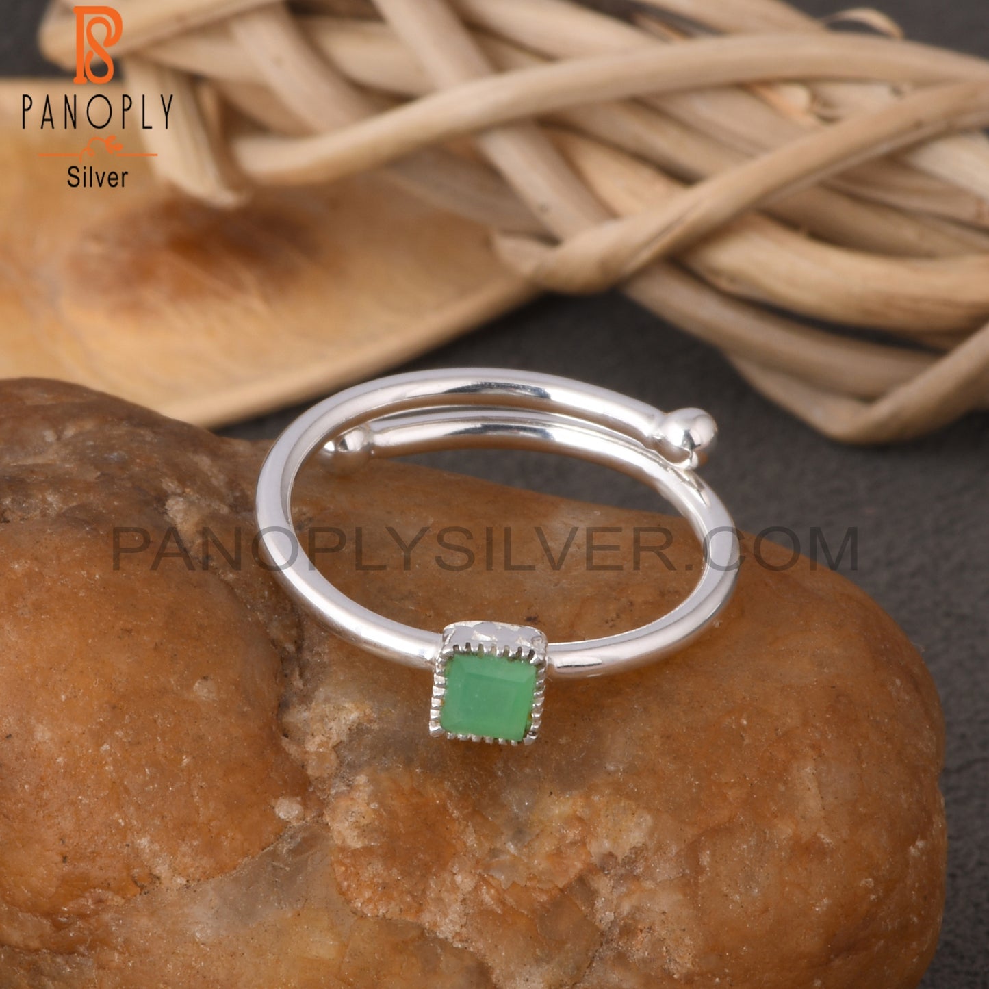 Chrysoprase Square 925 Sterling Silver Shape Ring