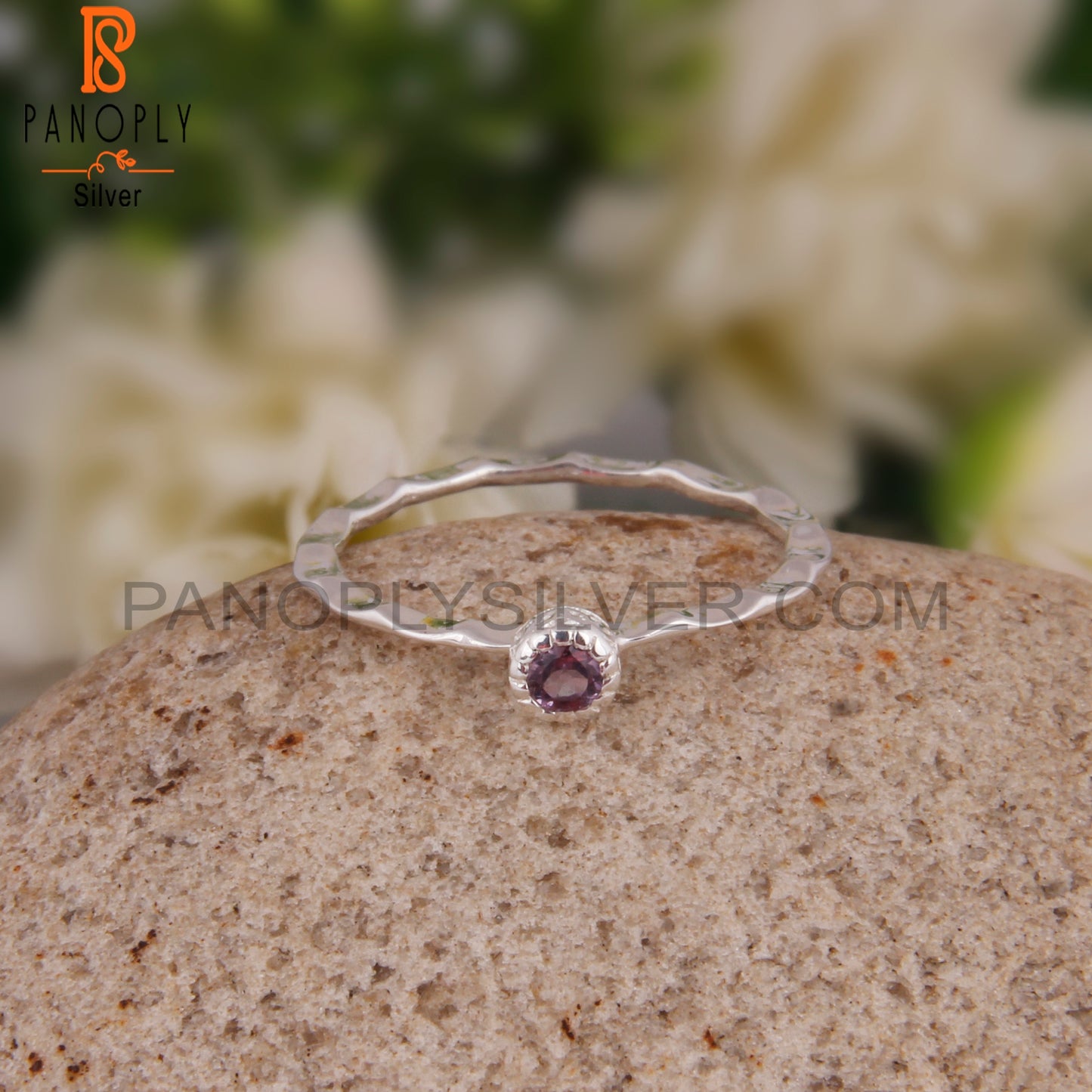Pink Amethyst Gemstone Round 925 Silver Engagement Ring