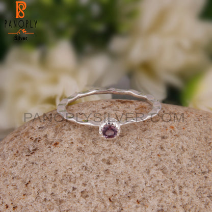 Pink Amethyst Gemstone Round 925 Silver Engagement Ring