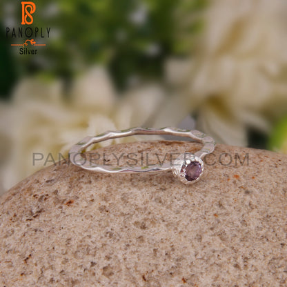 Pink Amethyst Gemstone Round 925 Silver Engagement Ring