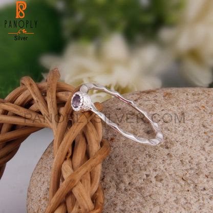 Pink Amethyst Gemstone Round 925 Silver Engagement Ring