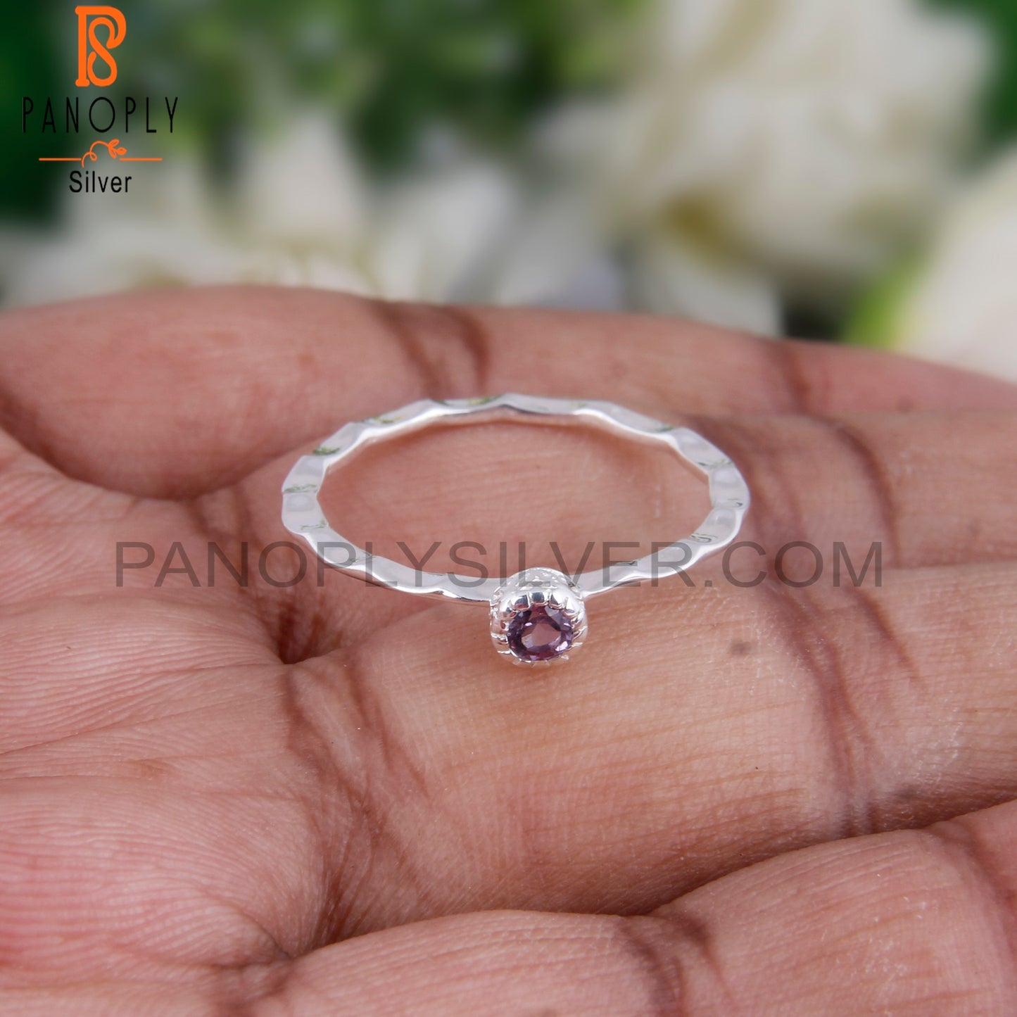Pink Amethyst Gemstone Round 925 Silver Engagement Ring