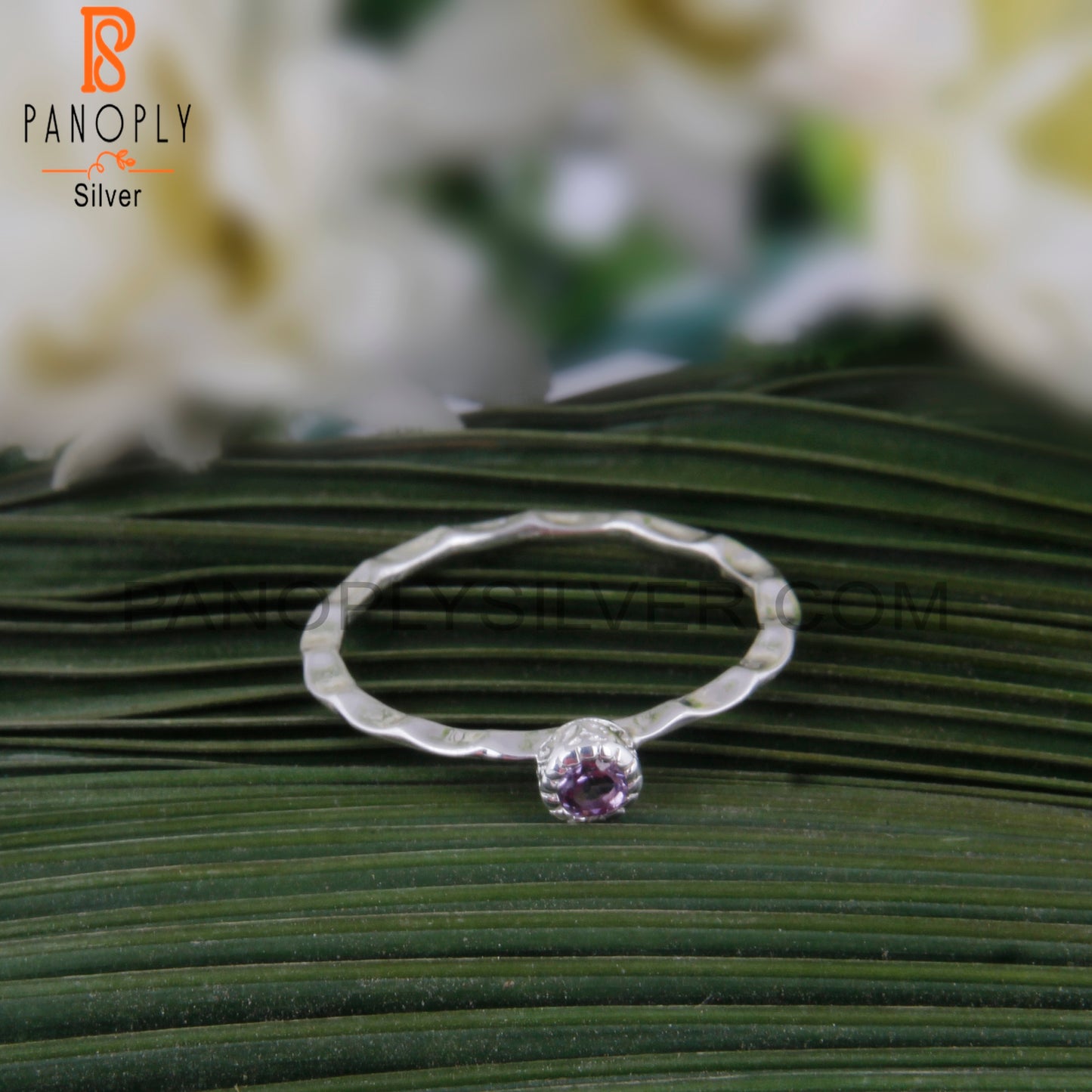 Pink Amethyst Gemstone Round 925 Silver Engagement Ring