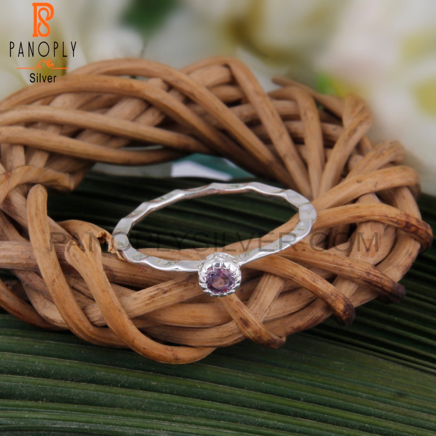 Pink Amethyst Gemstone Round 925 Silver Engagement Ring