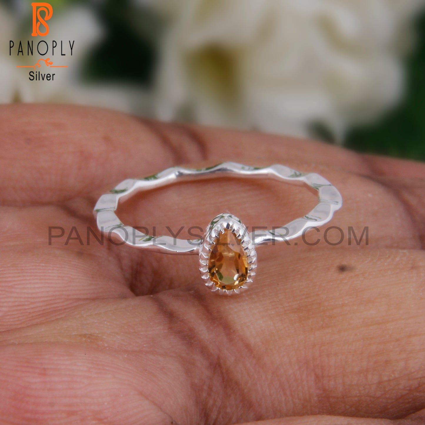 Citrine Pear Shape Daily Wear 925 Sterling Silver Ring