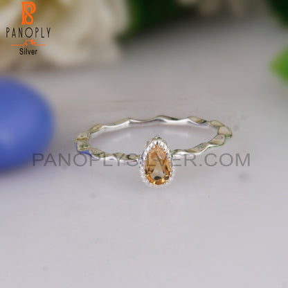 Citrine Pear Shape Daily Wear 925 Sterling Silver Ring